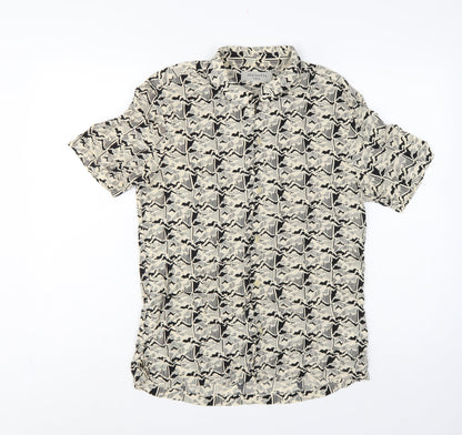 AllSaints Men’s M Multicoloured Geometric Viscose Short Sleeve Shirt