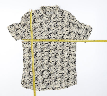AllSaints Men’s M Multicoloured Geometric Viscose Short Sleeve Shirt