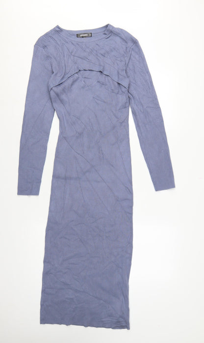 Missguided Women Blue UK 10 Long Ribbed Knit Jumper Bodycon Dress
