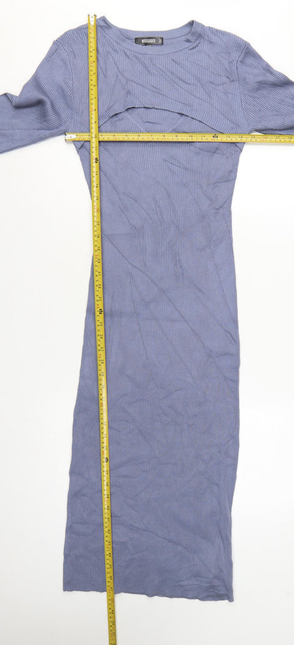Missguided Women Blue UK 10 Long Ribbed Knit Jumper Bodycon Dress