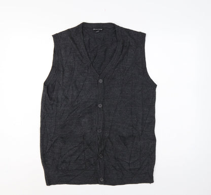 Selection Men’s Grey L Button V-Neck Sleeveless Knit Cardigan Vest