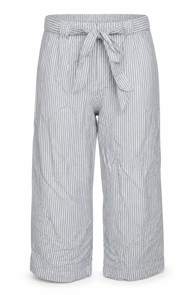 Marks & Spencer Women Blue Stripe UK 18 Linen Paperbag Wide Leg Trousers