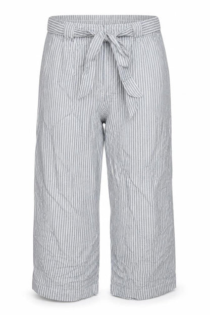 Marks & Spencer Women Blue Stripe UK 18 Linen Paperbag Wide Leg Trousers