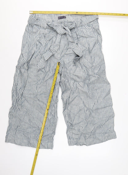 Marks & Spencer Women Blue Stripe UK 18 Linen Paperbag Wide Leg Trousers