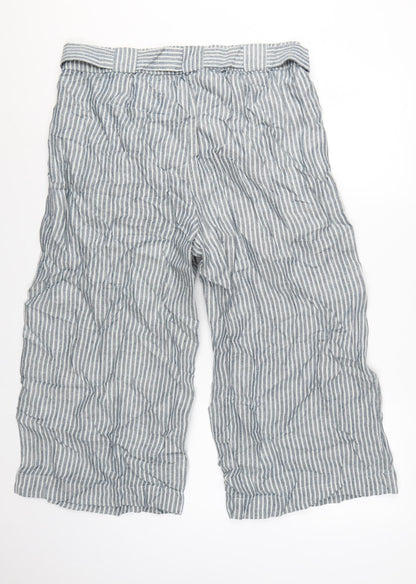 Marks & Spencer Women Blue Stripe UK 18 Linen Paperbag Wide Leg Trousers