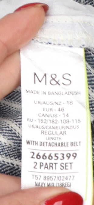 Marks & Spencer Women Blue Stripe UK 18 Linen Paperbag Wide Leg Trousers