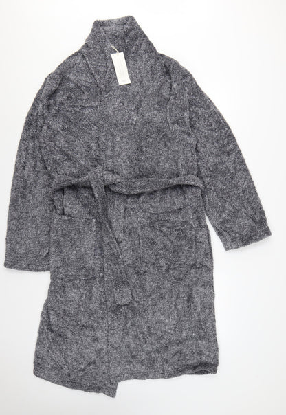 Marks and Spencer Men Grey S Fleece Belted Dressing Gown Robe