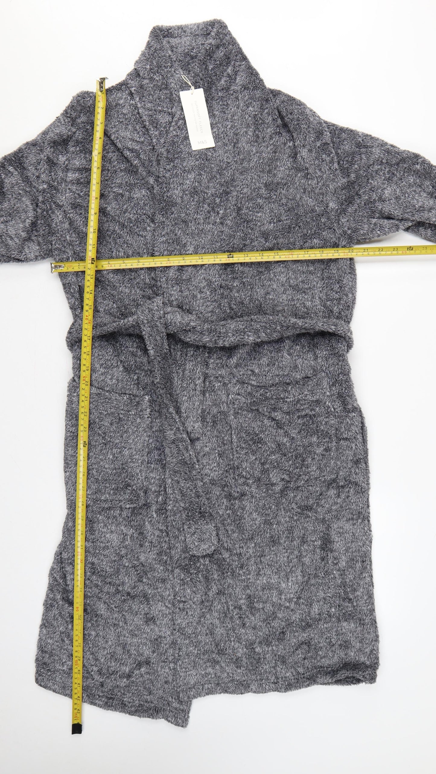 Marks and Spencer Men Grey S Fleece Belted Dressing Gown Robe