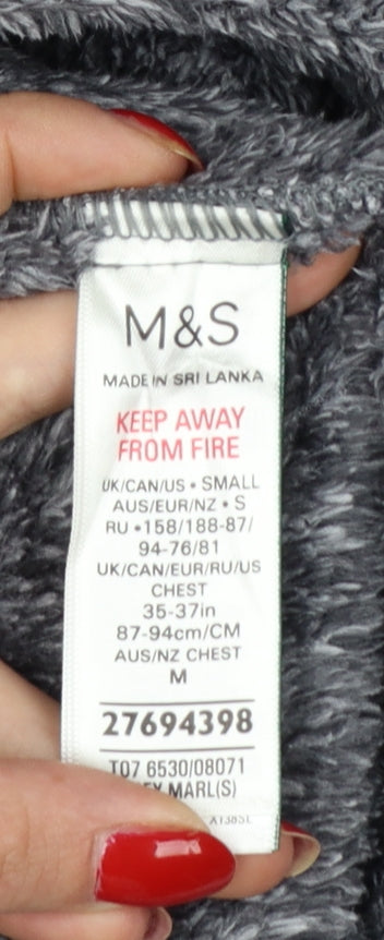 Marks and Spencer Men Grey S Fleece Belted Dressing Gown Robe