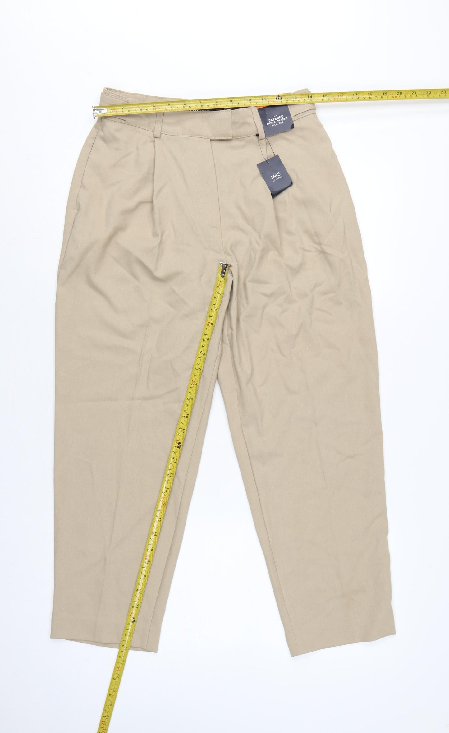 Marks & Spencer Women's Beige UK 10 Short Tapered High Rise Ankle Trousers