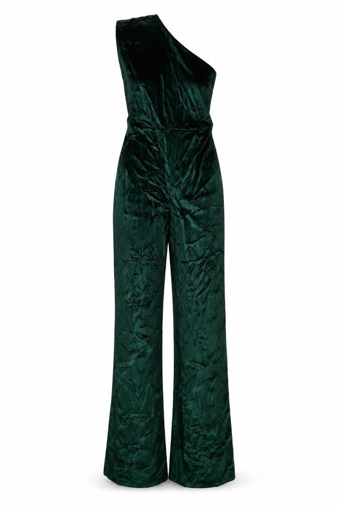 PRETTYLITTLETHING Women Green UK 6 One Shoulder Wide Leg Jumpsuit