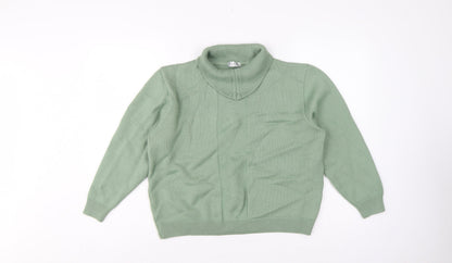 View Women’s Sage Green L Merino Wool Blend Roll Neck Argyle Jumper