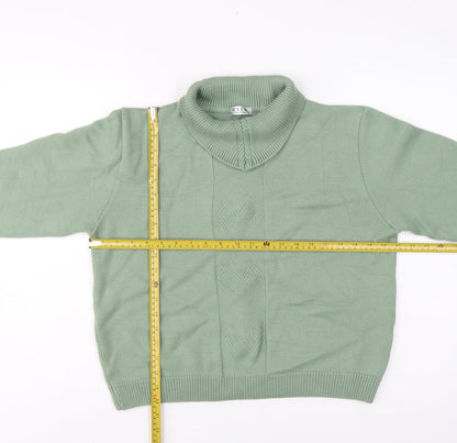 View Women’s Sage Green L Merino Wool Blend Roll Neck Argyle Jumper