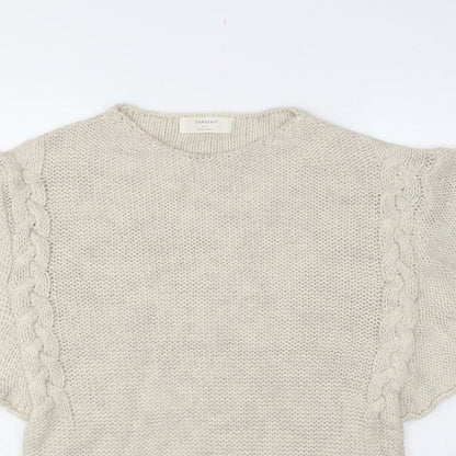 Zara Women Ivory M Cable Knit Cape Jumper Batwing Short Sleeve
