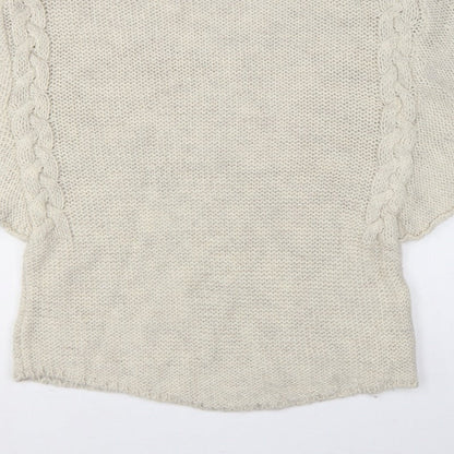 Zara Women Ivory M Cable Knit Cape Jumper Batwing Short Sleeve