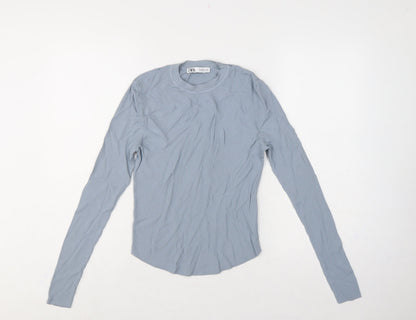 Zara Women Blue M Ribbed Knit Long Sleeve Crew Neck Pullover Jumper