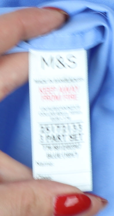 Marks and Spencer Men Blue 16.5in Collar Short Sleeve Button-Up Shirt