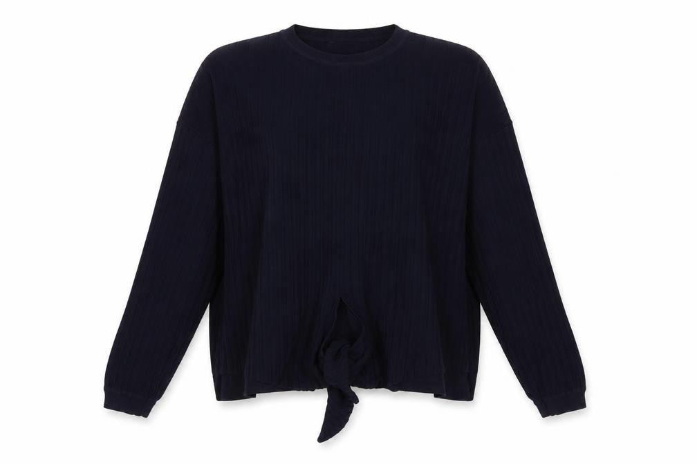 Front view of Autograph Women’s Navy UK 12 Rib Knit Tie Hem jumper