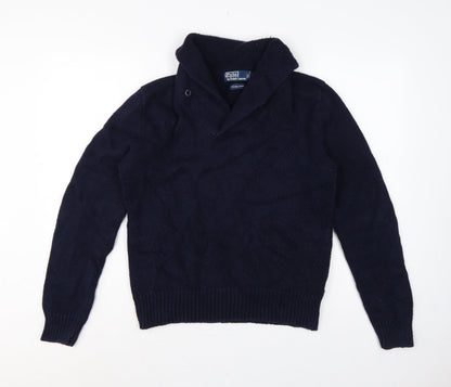 Polo Ralph Lauren Men Blue M Shawl Collar Cotton Pullover Jumper