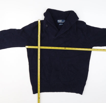 Polo Ralph Lauren Men Blue M Shawl Collar Cotton Pullover Jumper