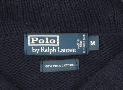 Polo Ralph Lauren Men Blue M Shawl Collar Cotton Pullover Jumper