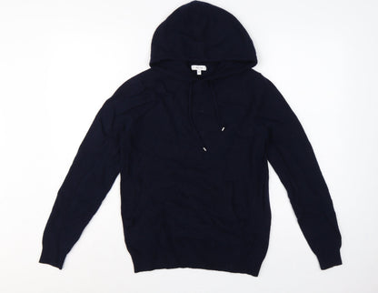 Reiss Men’s Navy Blue XS Hooded Wool Blend Knit Pullover Jumper