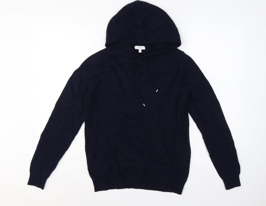 Reiss Men’s Navy Blue XS Hooded Wool Blend Knit Pullover Jumper