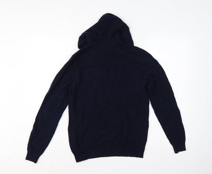 Reiss Men’s Navy Blue XS Hooded Wool Blend Knit Pullover Jumper