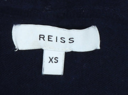 Reiss Men’s Navy Blue XS Hooded Wool Blend Knit Pullover Jumper