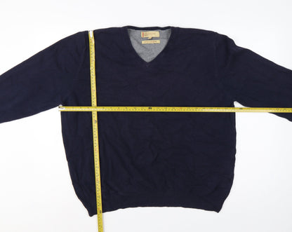 Marks and Spencer Men’s Blue XL V-Neck Cotton Cashmere Pullover Jumper
