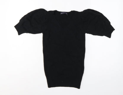 M&S Collection Women’s Black UK 6 V-Neck Cable Knit Puff Sleeve Jumper