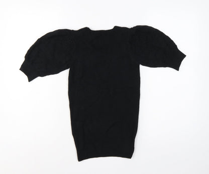 M&S Collection Women’s Black UK 6 V-Neck Cable Knit Puff Sleeve Jumper