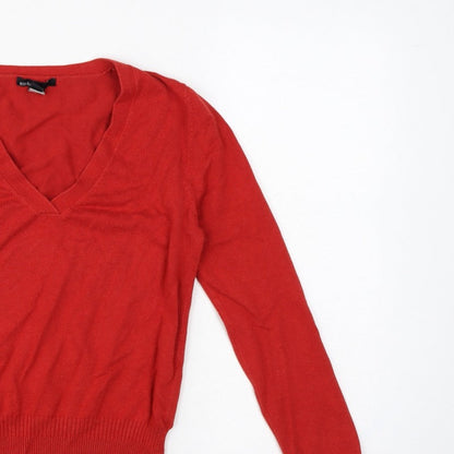 MNG Basics Women Red XL V-Neck Fine Knit Long Sleeve Pullover Jumper