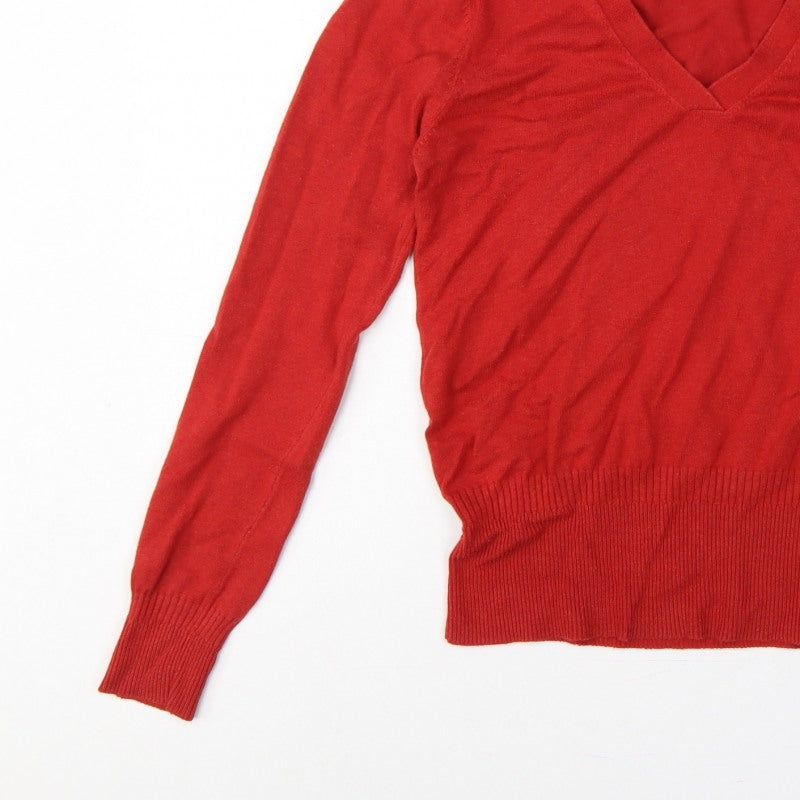 MNG Basics Women Red XL V-Neck Fine Knit Long Sleeve Pullover Jumper