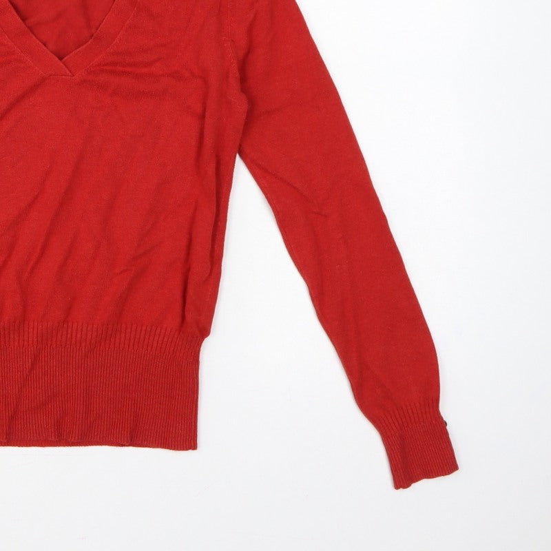 MNG Basics Women Red XL V-Neck Fine Knit Long Sleeve Pullover Jumper
