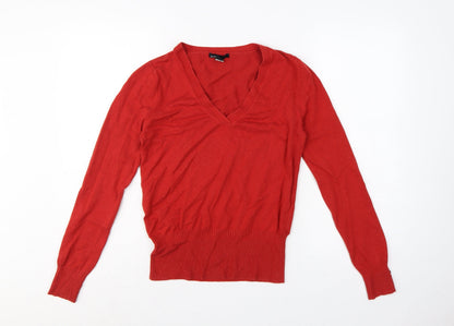 MNG Basics Women Red XL V-Neck Fine Knit Long Sleeve Pullover Jumper