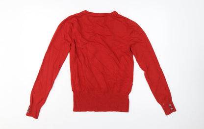 MNG Basics Women Red XL V-Neck Fine Knit Long Sleeve Pullover Jumper