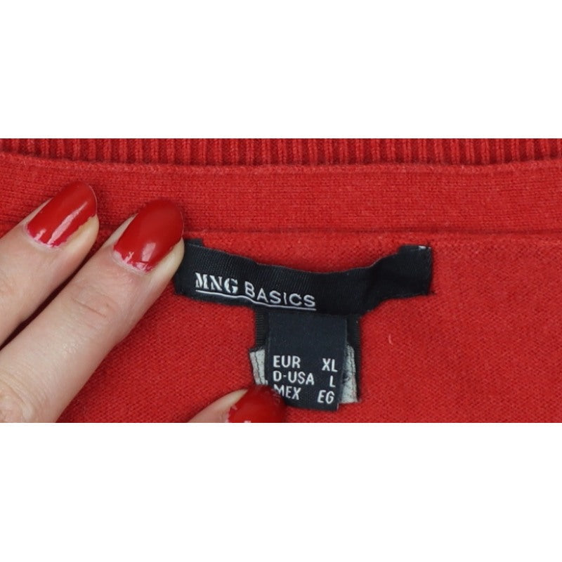 MNG Basics Women Red XL V-Neck Fine Knit Long Sleeve Pullover Jumper