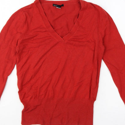 MNG Basics Women Red XL V-Neck Fine Knit Long Sleeve Pullover Jumper
