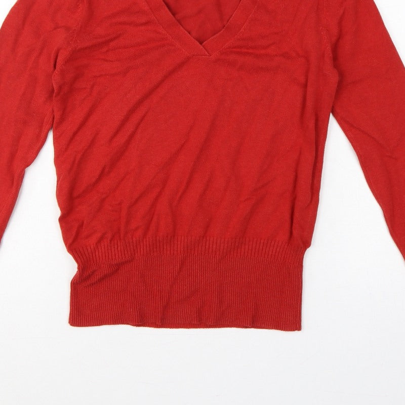 MNG Basics Women Red XL V-Neck Fine Knit Long Sleeve Pullover Jumper