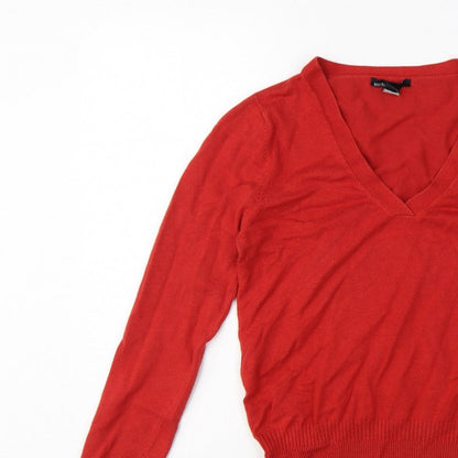 MNG Basics Women Red XL V-Neck Fine Knit Long Sleeve Pullover Jumper