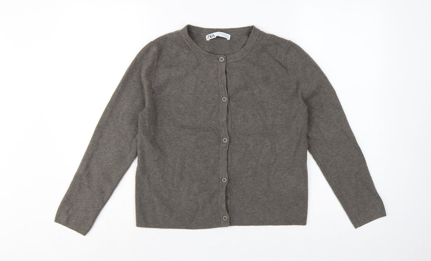 Zara Women Grey M Button Front Round Neck Knit Cardigan