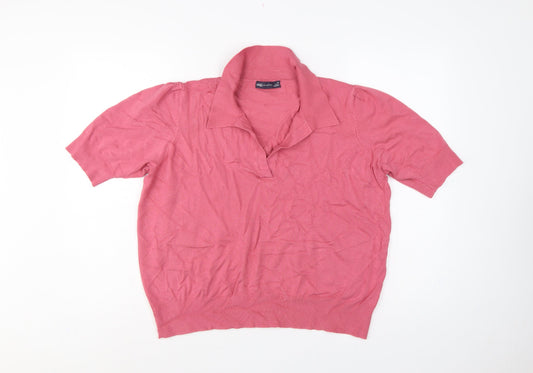 M&S Womens Pink Size 20 Collared Short Sleeve Fine Knit Jumper