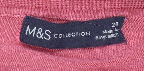 M&S Womens Pink Size 20 Collared Short Sleeve Fine Knit Jumper