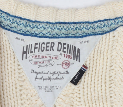 Hilfiger Denim Women Ivory XL Cable Knit Short Sleeve Cardigan