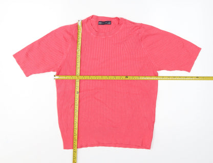 Marks and Spencer Women's Pink 14 Ribbed Short Sleeve Crew Neck Jumper