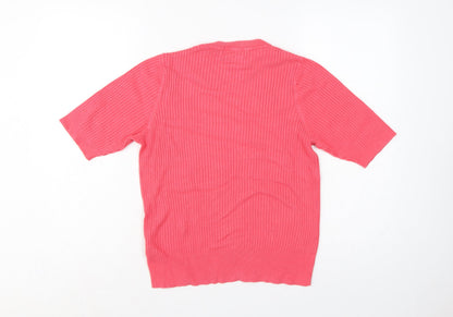 Marks and Spencer Women's Pink 14 Ribbed Short Sleeve Crew Neck Jumper