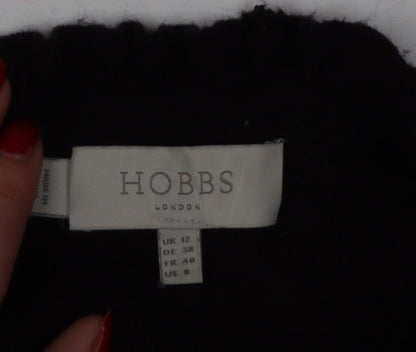 Hobbs Women Black UK 12 A-Line Knit Ruffle High Neck Bell Sleeve Dress