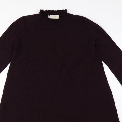Hobbs Women Black UK 12 A-Line Knit Ruffle High Neck Bell Sleeve Dress
