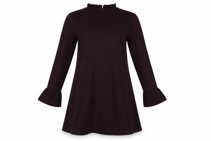 Hobbs Women Black UK 12 A-Line Knit Ruffle High Neck Bell Sleeve Dress